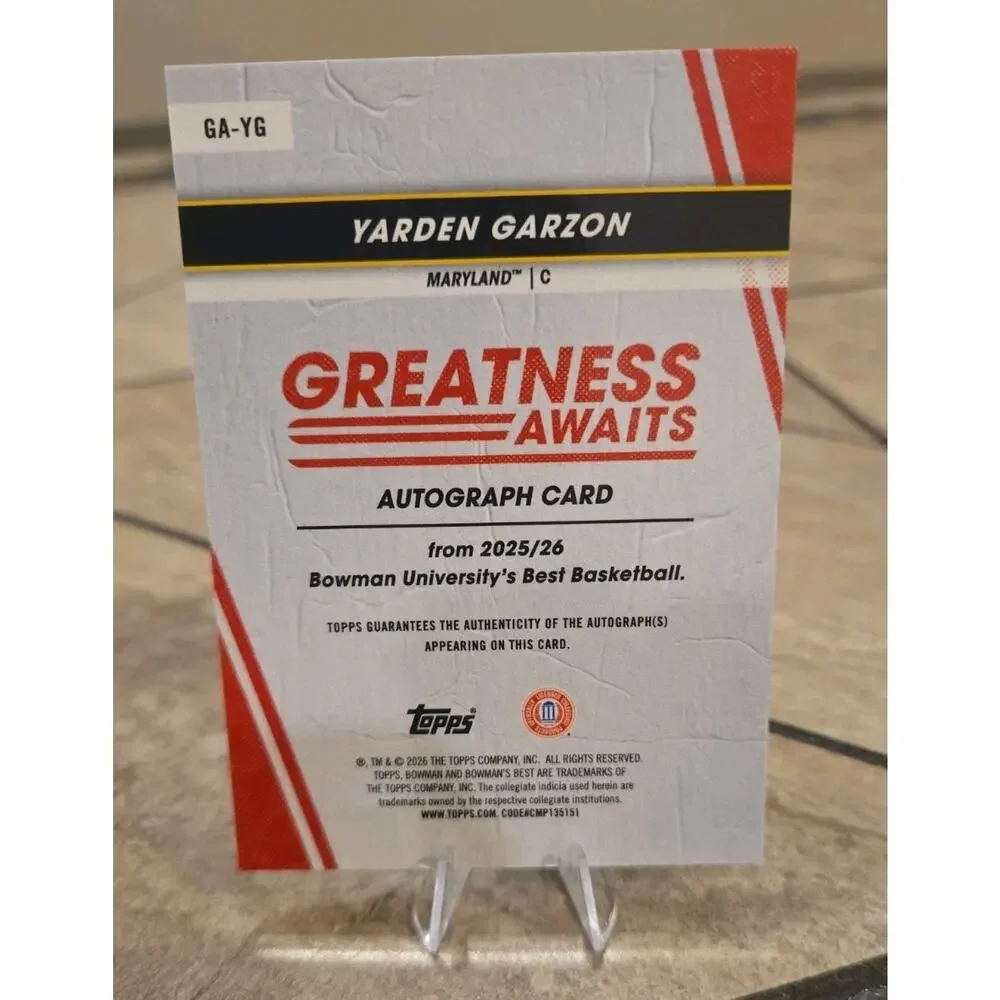 Yarden Garzon 2025-26 Bowman U Greatness Awaits Gold Auto /50 Maryland - Picture 2 of 4